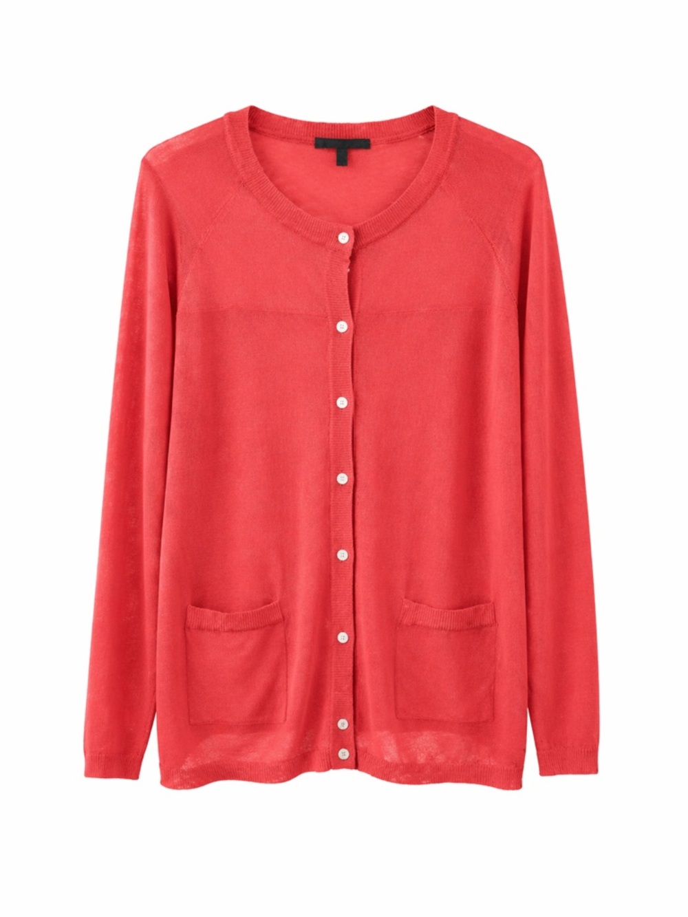 Lafayette 148 Coral Cashmere Cardigan Womens L Sweater Sheer Panels Button Up